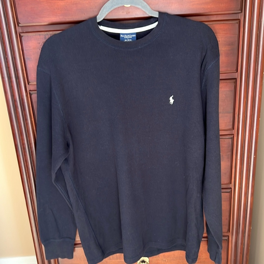 Polo Ralph Lauren Sleepwear Navy Blue Textured Knit Long Sleeve Tee Shirt Large